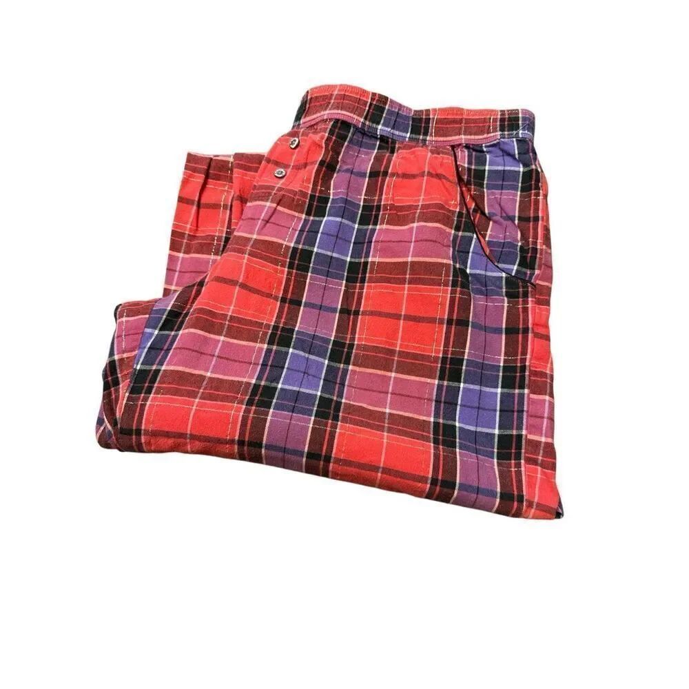 Women’s Victoria’s Secret Pajama Bottoms Pants Medium Red Plaid Flannel Pockets